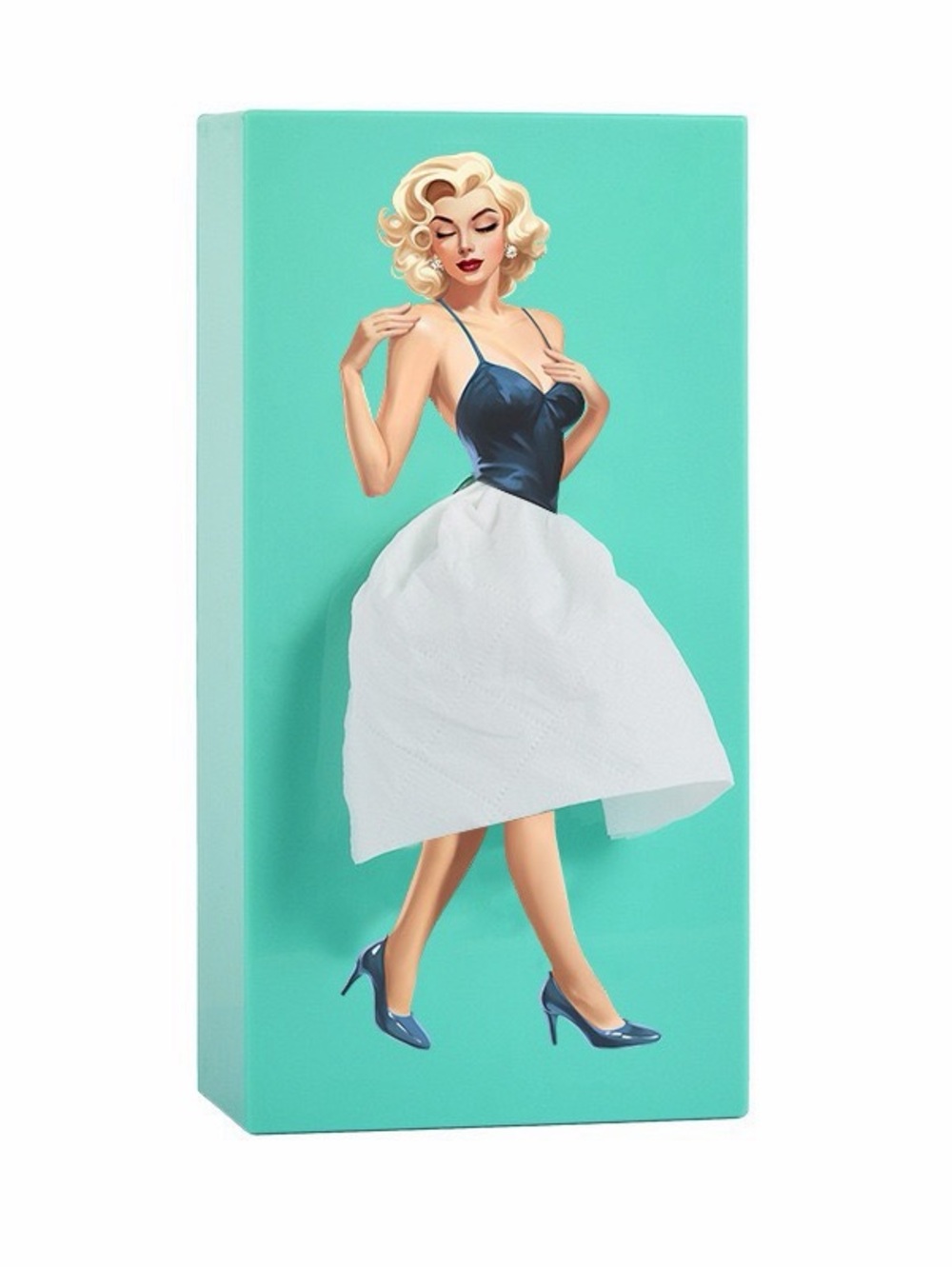 Vintage Pin-Up Wall Art Block - Turquoise, Navy, White